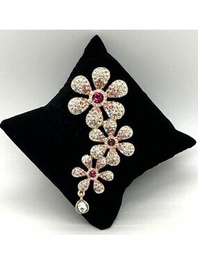 Isaac Mizrahi Gold-Tone Crystal & Pink Daisy Brooch Pin With Teardrop Accent